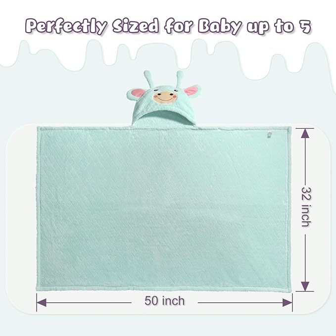 WODHOY Baby Hooded Towel Toddlers, 50 x 32 Inch Large Toddler Towel Hooded Set,2-Pack Thick Animal Bath Towels,Ultra Absorbent for Kids Cozy and Warm-Bath Essential Green Giraffe and Pink Pig