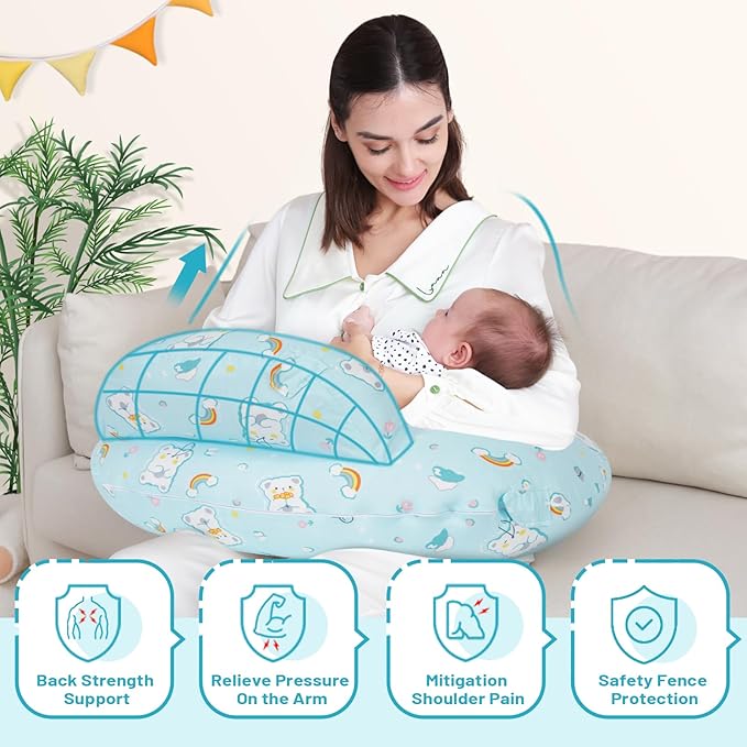 AMASKY Nursing Pillow, Plus Size Ergonomic Design, Breastfeeding Pillows Support for Mom and Baby, Removable Cotton Cover, Machine Washable, Ice Blue，Pallet of Product