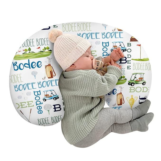 Rucekia Baby Nursing Pillow Cover - Personalized Name Golf Theme Breastfeeding U-Shaped for Bottle Feeding, Ultra Soft Comfortable Breastfeeding Pillow Cover for Infant Baby Boys and Girls