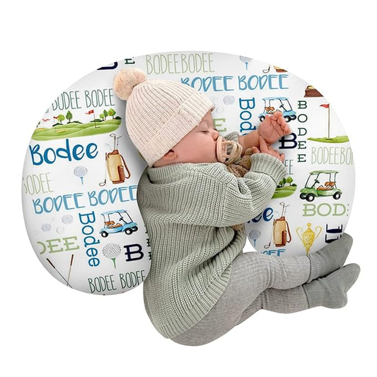 Rucekia Baby Nursing Pillow Cover - Personalized Name Golf Theme Breastfeeding U-Shaped for Bottle Feeding, Ultra Soft Comfortable Breastfeeding Pillow Cover for Infant Baby Boys and Girls