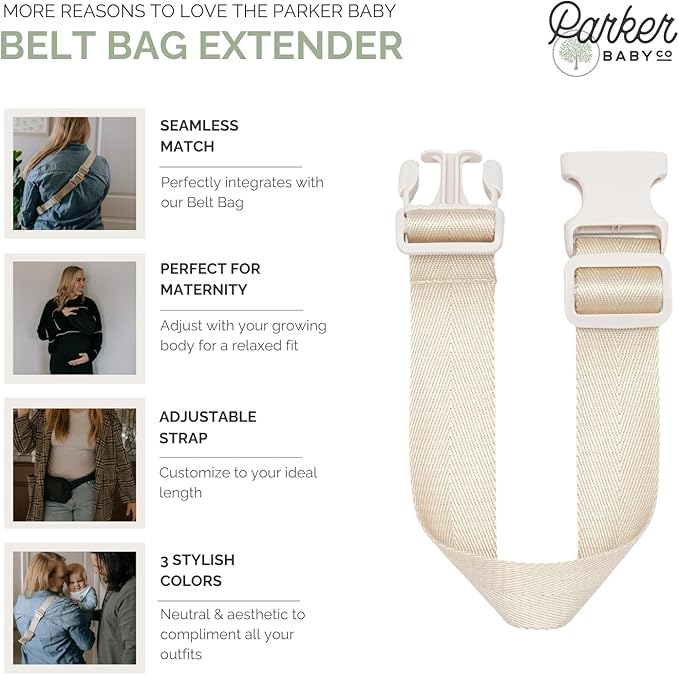 Parker Baby Adjustable Belt Bag Extender | Seamless Match for Mom's Belt Bag | Extendable up to 15" | Maternity-Friendly | Cross Body Bag Extender, Fanny Pack Extender Strap - Cream
