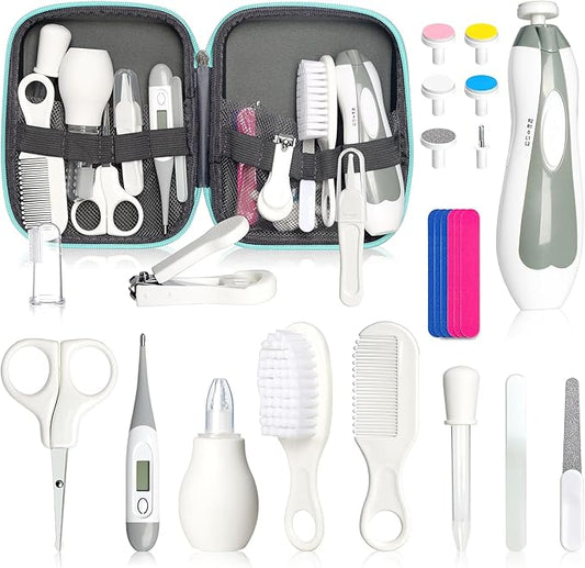Baby Grooming Kit for Boys Girls Safety Newborn Nursery Essentials Grooming Set Gift for First-time Parents, Grey White 25 in 1