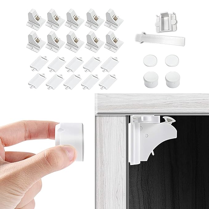 Vmaisi Adhesive Magnetic Locks for Cabinets & Drawers (10 Locks and 2 Keys)