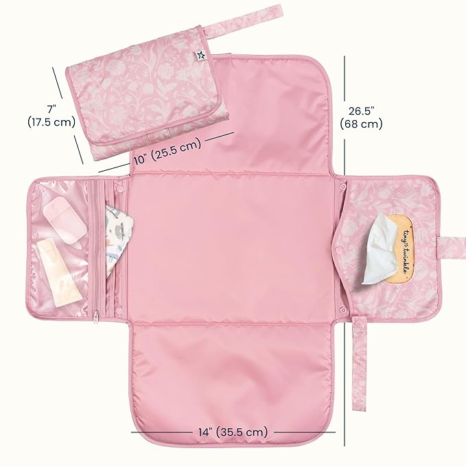 Tiny Twinkle Portable Diaper Changing Pad | Waterproof, Wipeable & Compact Baby Changing Pad for Travel | Smart Wipes Pocket & Organized Storage| Newborn Shower Gift (Toile)