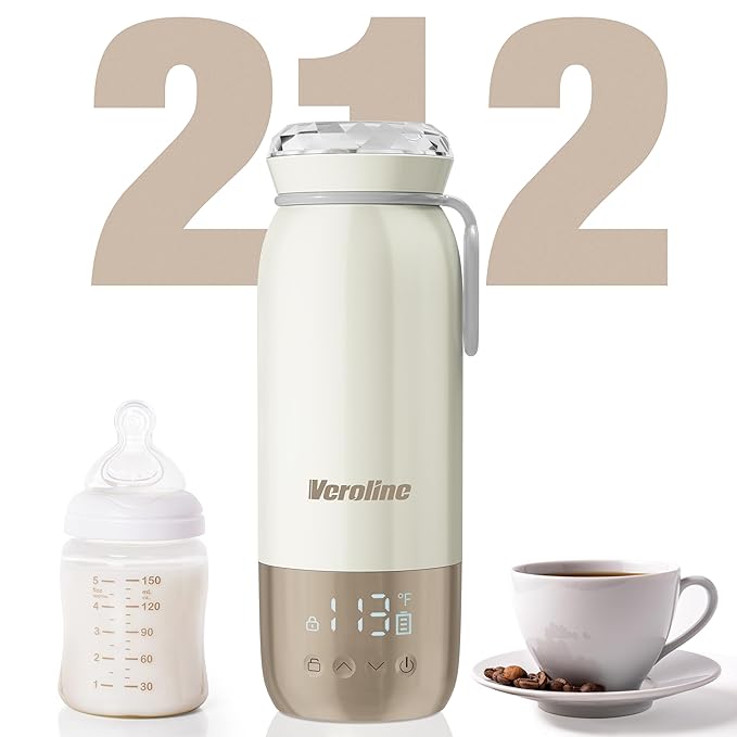 Portable Bottle Warmer for Travel, 18.6 Oz Portable Milk Warmer, 98-212℉ Adjustable, Baby Bottle Warmer On The Go with 12000mAh Battery, Fast Heating Milk Warmer with Keep Warm & Sterilization