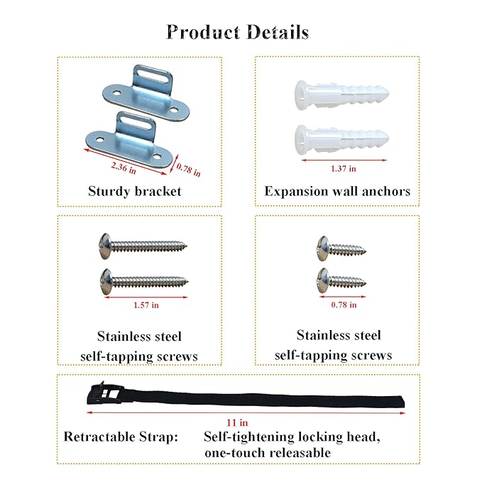 Anti Tip Furniture Anchors,(4 Sets) Adjustable Child Safety Anchors – Earthquake Proof & Baby Proofing Kit for Securing Dressers, TV Stands, Cabinets, Bookshelves.