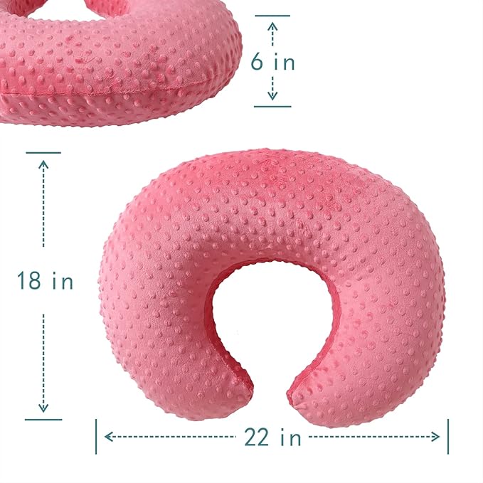 QUENESS Nursing Pillow and Positioner, Breastfeeding, Bottle Feeding, Baby Sitting Support with Removable Ultra Soft Cover, Tummy Time Support for Baby Boys and Girls (StrawberryRed)