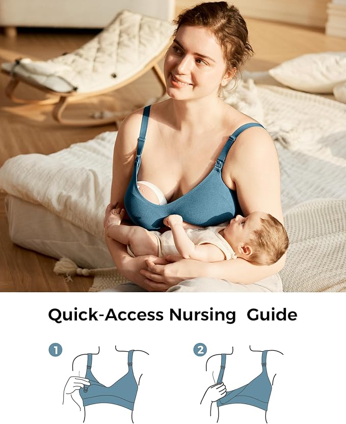 Momcozy Hands-Free Pumping Bra, Wireless & Seamless Breast Pump Bra, Breathable Tencel™ Fabric & Fully Fixed Cups