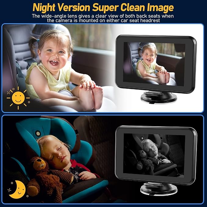 Itomoro Baby Car Camera USB Plug, 4.3" HD Car Baby Monitor with Camera Night Vision, Safety Seat Baby Car Mirror for Rear Facing 5 Mins Easy Installation