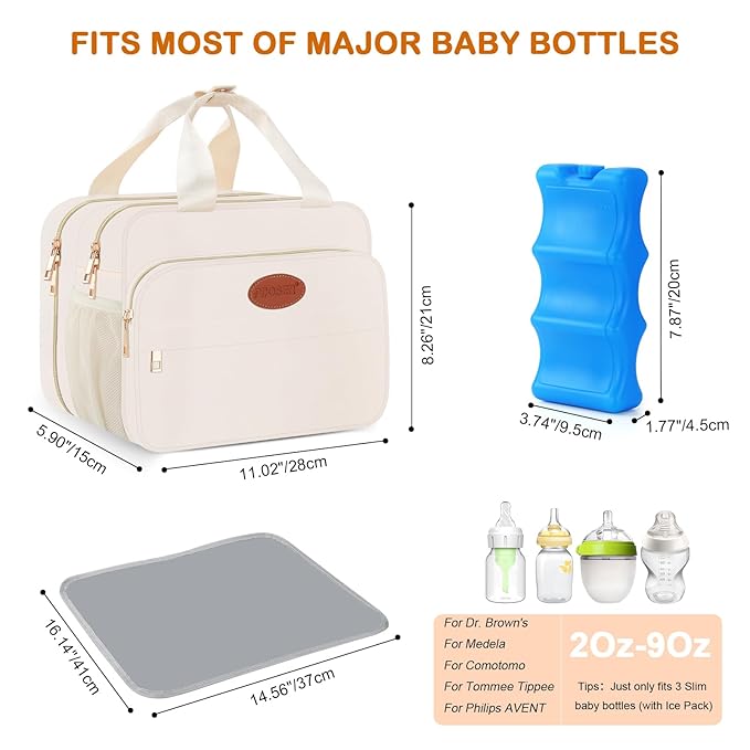 PIIOSER Insulated Baby Bottle Bag with Ice Pack, Breastmilk Cooler Compatible with Wearable Breast Pumps & Accessories - Baby Cooler Travel Bag for Nursing & Working Moms, Cream