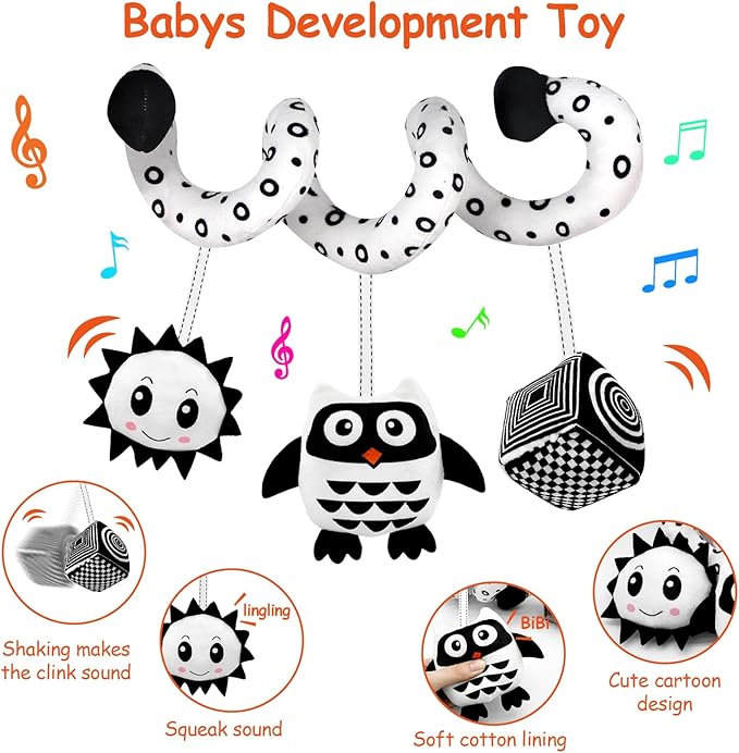 SAMMAS Baby Spiral Hanging Stroller and Car Seat Toys for Babies 0-6 Months Newborn Plush Activity Toys for Bed Bassinet Crib Baby Carrier Gifts (owl)