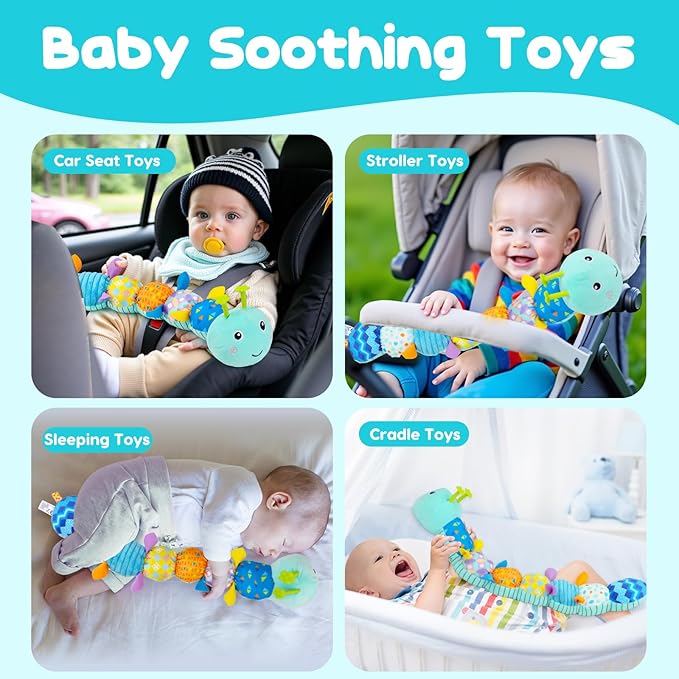 Topsochir Baby Tummy Time Toys 0-6 Month Musical Stuffed Animal Plush Caterpillar Toy for Infant 6-12 Month Teething Sensory Toy with Crinkle Rattle for Babies 0-3-6 Month Newborn Boy Girl
