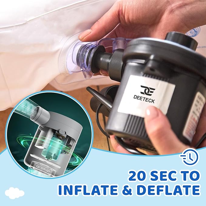 Deeteck Inflatable Toddler Travel Bed - 60 Inches Portable Toddler Bed for Travel with Safety Sides - Cozy Kids Air Mattress Set with High-Speed Pump & Carry Case - Lightweight & Easy to Inflate -Grey