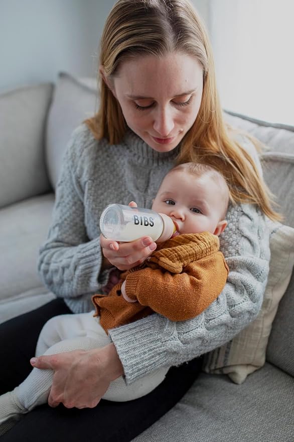 BIBS Baby Glass Bottle Complete Set 225 ml | BPA Free Natural Rubber | Made in Denmark | Blush