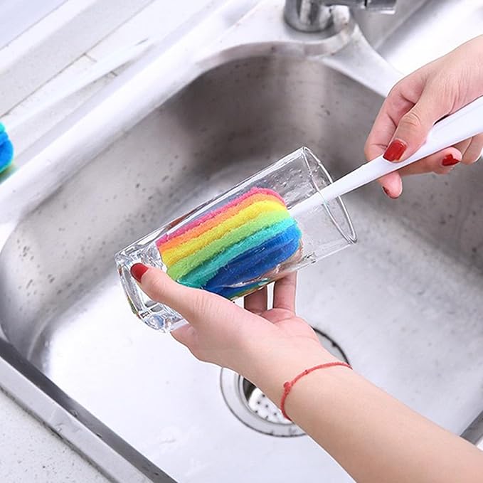 Bottle Brush Cleaner 4PCS Sponge Cleaning Brushes Long Handle Scouring Pad Scrub Brushes for Kitchen Clean Baby Bottle Glasses Mugs Cups (4 PCS)