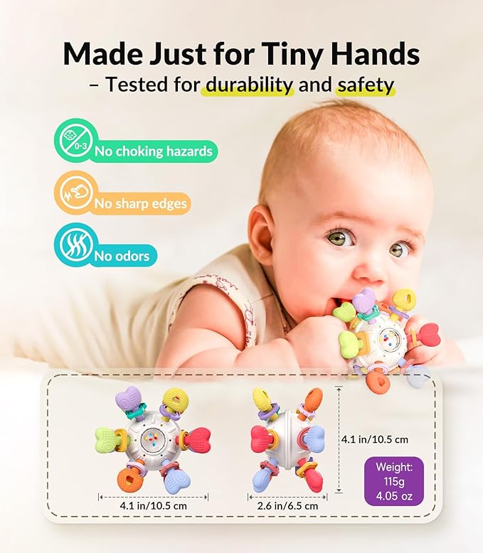 Baby Montessori Rattle & Teething Toys - Safe, Multi-Functional BPA-Free Silicone Sensory Learning Teether Baby Toys for Infant 0-12 Months Teething Relief & Fun Play Perfect Baby Gift for Boys Girls
