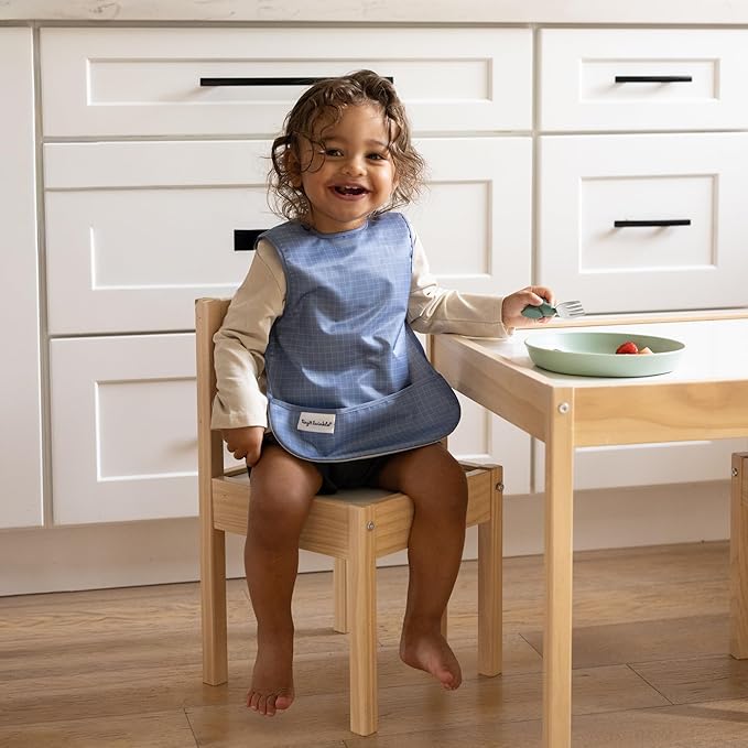 Tiny Twinkle Mess Proof Baby Bib for Girls | Waterproof Toddler Bib for Eating | Baby Apron for Feeding | Machine Washable | Perfect Shower Gift (Grid, 6–24M)