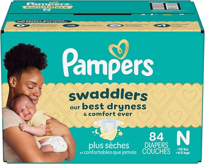 Pampers Swaddlers Diapers, Size 0 (up to 10 lbs), 84 Count, Absorbent, Keeps Baby Dry and Comfortable, Skin Safe Disposable Baby Diaper (Packaging May Vary)