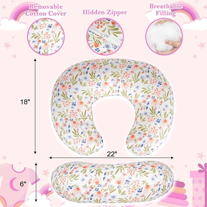 LLCJYYCY Nursing Pillow - Breastfeeding Pillow with Breathable Filling & Removable Cover, Ergonomic Support for Breastfeeding & Bottle (Green Leaf,0-12 Months)