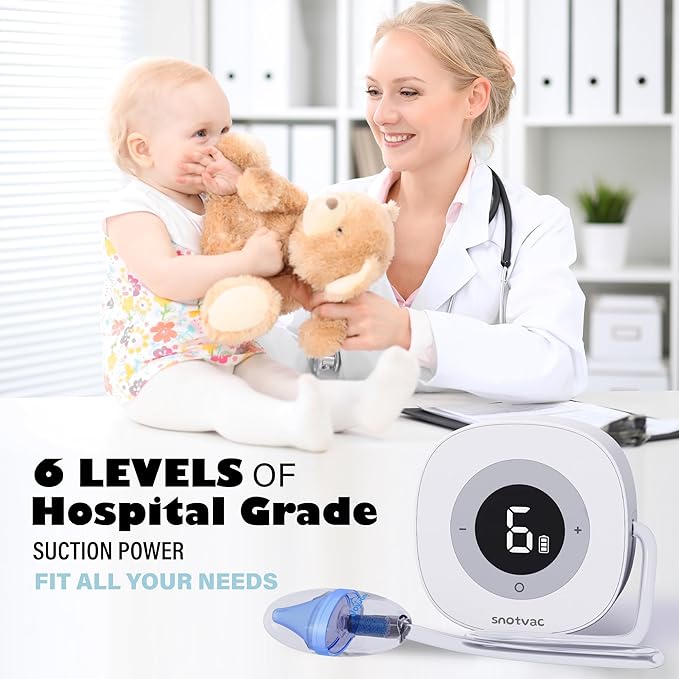 Electric Nasal Aspirator for Baby - Advanced Hospital Grade 10X Suction - Rechargeable Nose Sucker Snot Booger Cleaner for Newborn Infant Toddler Kids & Adults
