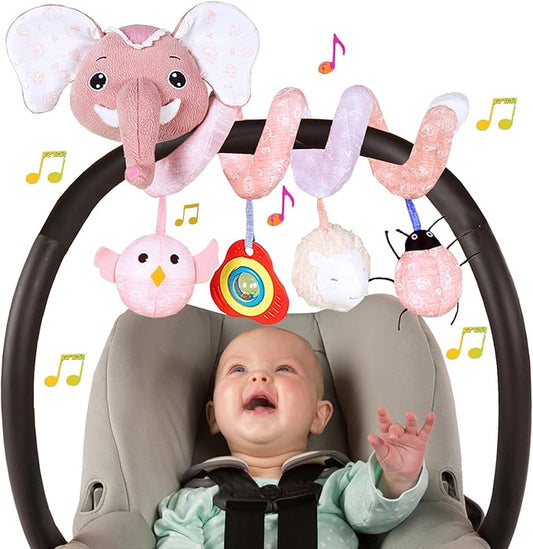 Musical Owl Rattle Sheep Pink Elephant Car Seat Toys for Babies 0-6 Months, Hanging Stroller Toys for Baby Girls 3-6 Month, Newborn Girl Infants Baby Birthday Gift Toy 0-12 Months