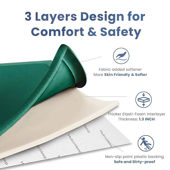 Huloo Sleep Baby Play Mat for Floor,1.3" Thick Elasti-Foam 50x50 Playpen Mats for Toddlers Infant Kids,Water-Repellent Soft Coral Velvet Tummy Time,Non Slip Crawling Rug,Tatami Mats(Dark Green)