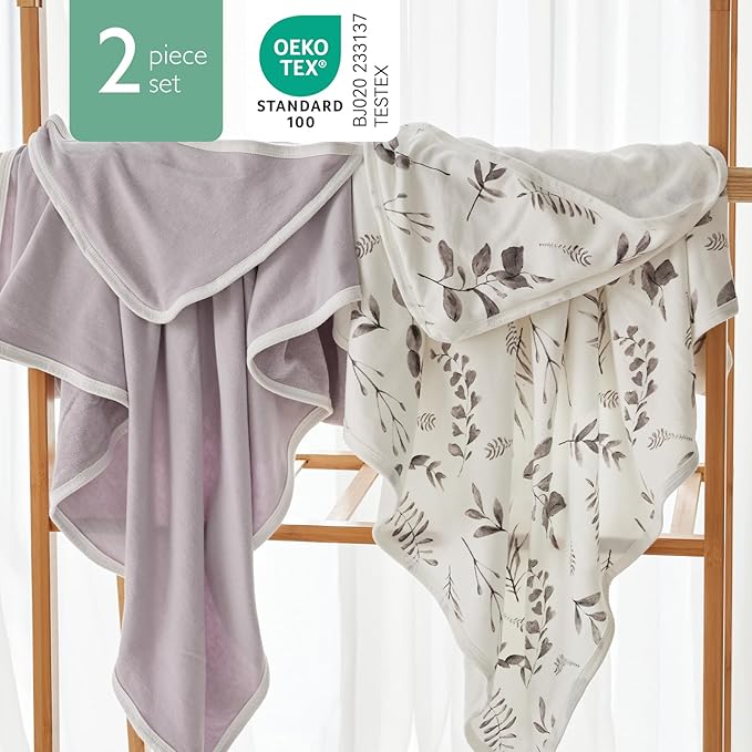 Momcozy Baby Hooded Towel-Made from Cotton, Suitable for Newborn Shower Gifts, 2 Count (Pack of 1), 28 X 28 Inch, Ink Wash Leaves