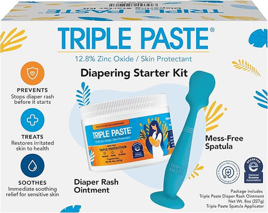 Triple Paste Diaper Rash Cream for Baby & Baby Spatula Bundle - 8 oz Zinc Oxide Ointment and Spatula Treatment, Soothe and Prevent Rash with a Pediatrician-Recommended Hypoallergenic Formula