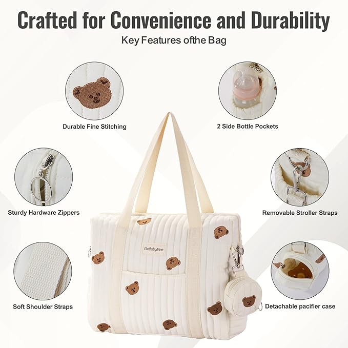 3pc Diaper Bag Tote Set, Hospital Bag for Labor & Delivery, Maternity Travel Bag with Changing Pad & Pacifier Case