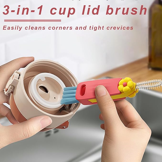 3 in 1 Rotatable Cup Lid Gap Cleaning Brush Set, for Baby Bottle, Insulation Bottle & Tight Spaces, Multifunctional Portable Crevice Cleaner Scrubber Tools, 3 Pcs
