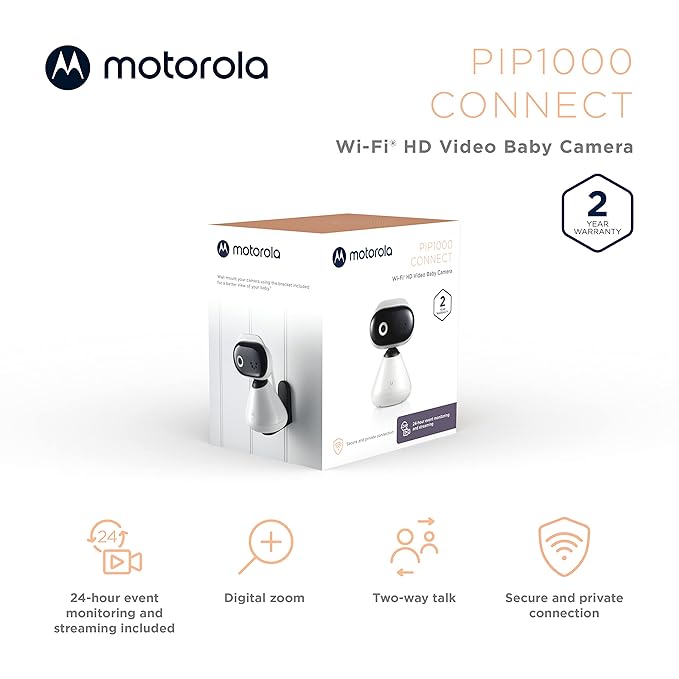 Motorola Nursery Baby Monitor WiFi HD with Camera and Audio, Private Connection, 2-Way Audio, Digital Zoom, Temperature Sensor, Lullabies, Night Vision, PIP1000