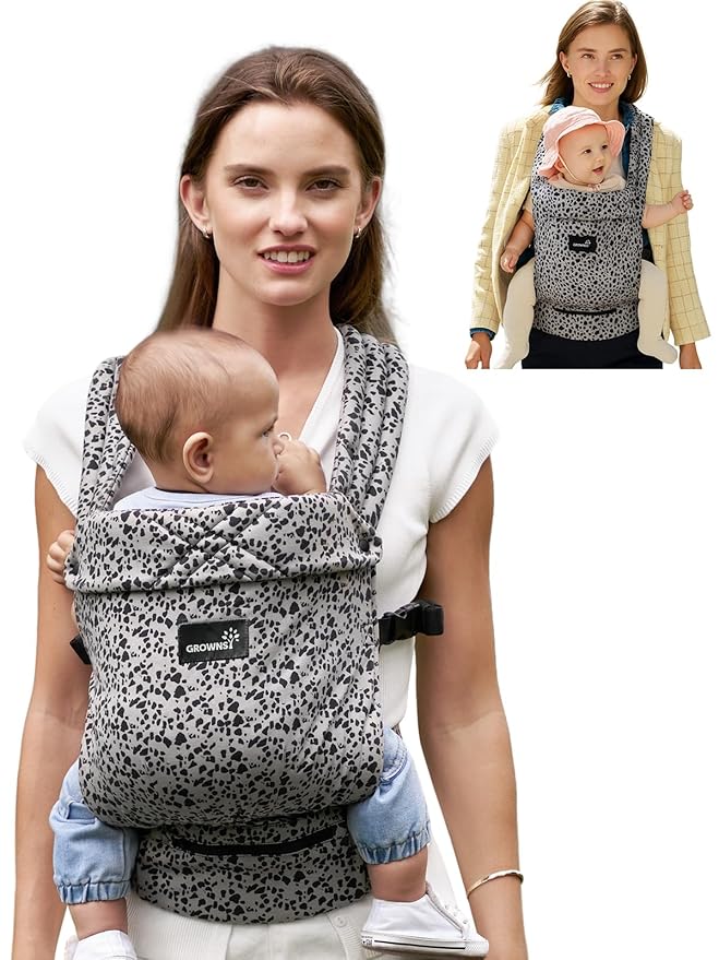 GROWNSY Baby Carrier Newborn to Toddler, Lightweight Ergonomic 7-44 lbs Newborn Carrier with Head Support, Easy to Wear Hands Free Infant Carrier for 0-36 Months, Gray Spots Leopard