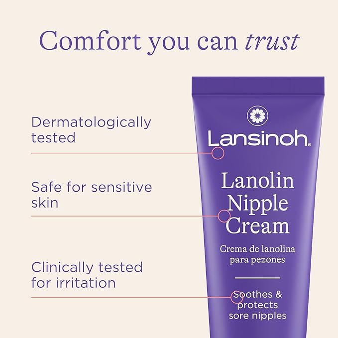Lansinoh Lanolin Nipple Cream Safe for Breastfeeding Baby, 100% Natural Nipple Butter, Breastfeeding Essentials for Postpartum Moms, 1.41 Ounces (2 Pack)