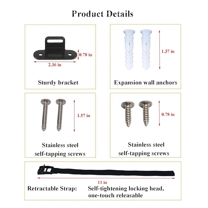Anti Tip Furniture Anchors (2 Sets),Heavy Duty Furniture Wall Anchor,Adjustable Earthquake Straps,Furniture Anchors for Baby Proofing.