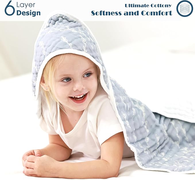 GRSSDER Ultra Soft Absorbent Muslin Cotton Baby Hooded Towel 2 Pack with Original Patterns, Extra Large Size 35"x 35" Swaddle Wrap for Newborn Infant and Toddler
