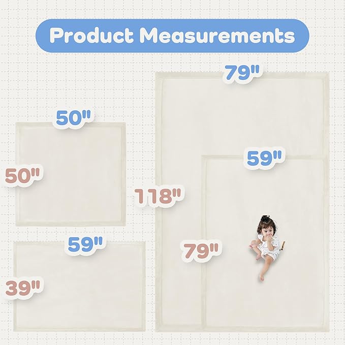 1.5" Thick Baby Play Mat for Floor Tummy Time, Large Pro Soft Foam Activity Playmats Playroom, Easy Care with Non-Slip Safe for Infant Toddler Kids Crawling79"x 118" (Cream)