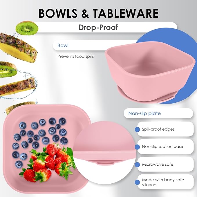 Bluet B - Baby Feeding Set – 4 PCS Silicone Tableware with Suction Plate, Bowl, Cup & Spoon - Extra-Thick Premium Silicone, BPA-Free, Food Grade, Microwave & Dishwasher Safe