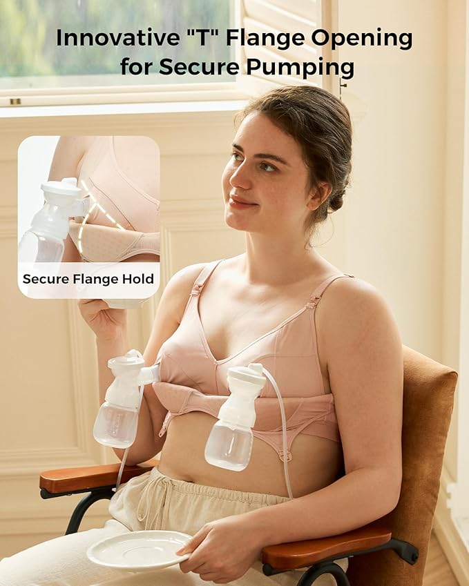 Momcozy Hands-Free Pumping Bra, Wireless & Seamless Breast Pump Bra, Breathable Tencel™ Fabric & Fully Fixed Cups