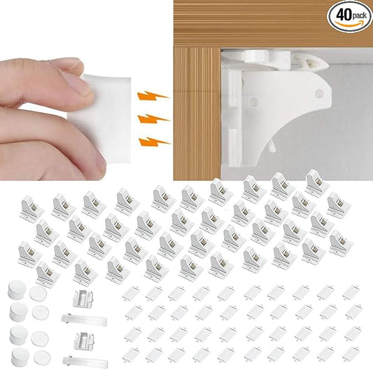 Adhesive Magnetic Cabinet Locks Baby Proofing for Cabinets & Drawers (40 Locks and 4 Keys)