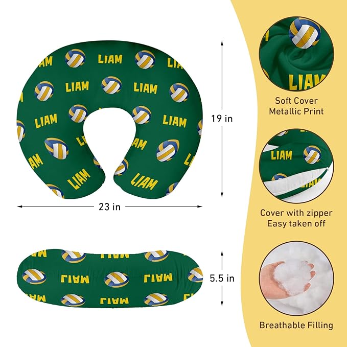 Rucekia Baby Nursing Pillow Cover - Personalized Name Volleyball Theme Breastfeeding U-Shaped for Bottle Feeding, Ultra Soft Comfortable Breastfeeding Pillow Cover for Infant Baby Boys and Girls