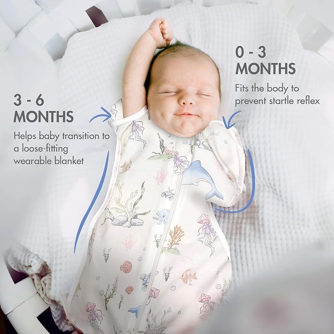 2-Pack Arms Up Swaddle 0-3 Months - Newborn Swaddle Sack for Baby Boys Girls, Baby Transitional Swaddles for Newborn, Cuff Removable & 2-Way Zipper, Blue Dolphin Breathable Sleep Sacks