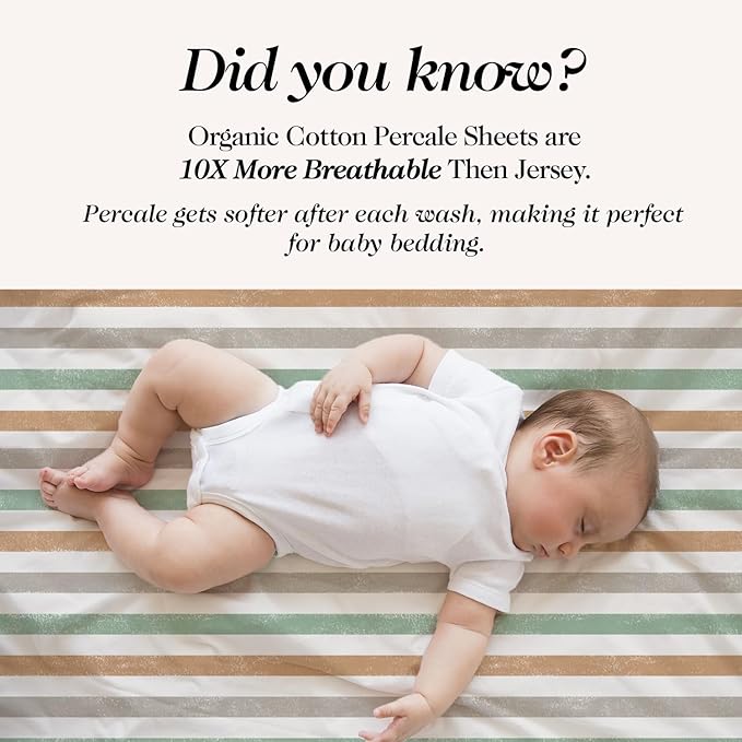 100% Organic Cotton Crib Sheets (3-Pack) - GOTS Certified - Breathable Organic Crib Sheets - Double-Elastic for Secure Fit, Extra Protection for Your Baby - Gender-Neutral Sheet (28"x55")/ 140 x 70cm