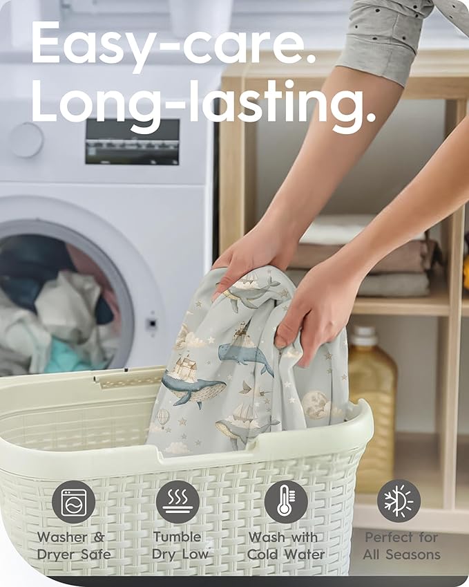 TotBasic Premium Soft Boho Changing Pad Covers for Girls & Boys - Stretchy Jersey Sheets - Fits Standard Changing Tables - 2 Pack (Whale Dreams)