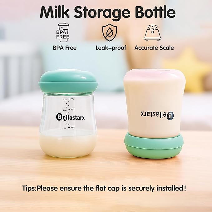 Glass Breast Milk Storage Bottles-Wide Neck Breastmilk Storage with Lids, Breast Milk Storage Containers for Fridge,BPA-Free (Blue,6oz(pack of 4))