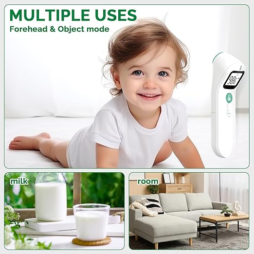 No Touch Forehead Digital Thermometer for Adults, Kids with Fever Alarm, 1s Instant Reading Large LCD Display, Multi-Mode Object Temperature (Batteries Included)