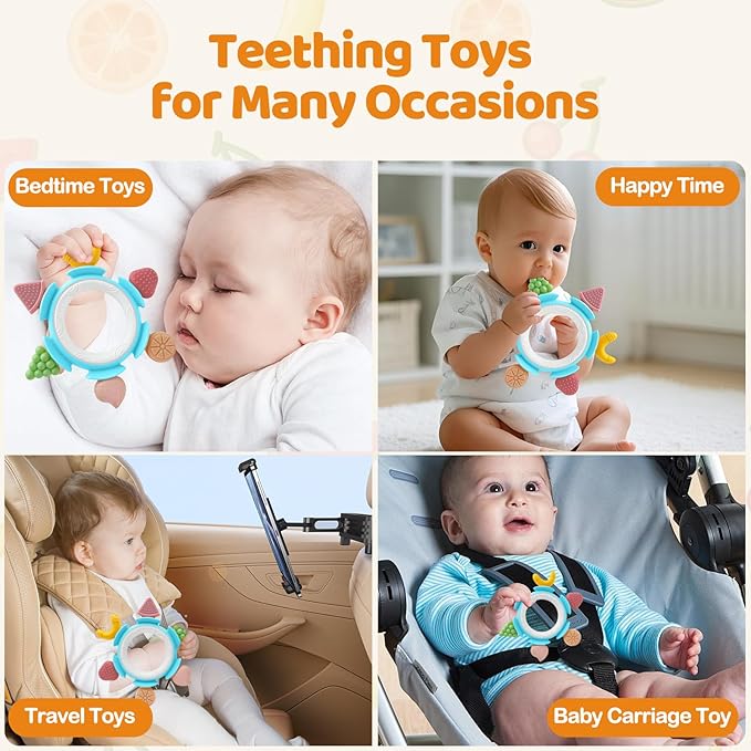 Baby Teething Ring Toy for 3-6-12 Months, Silicone Infant Teether for Sore Gum Relief, Soothing Sensory Chew Toy, Ideal Newborn Gift for Boys Girls Baby Shower, Birthday or Christmas, Blue