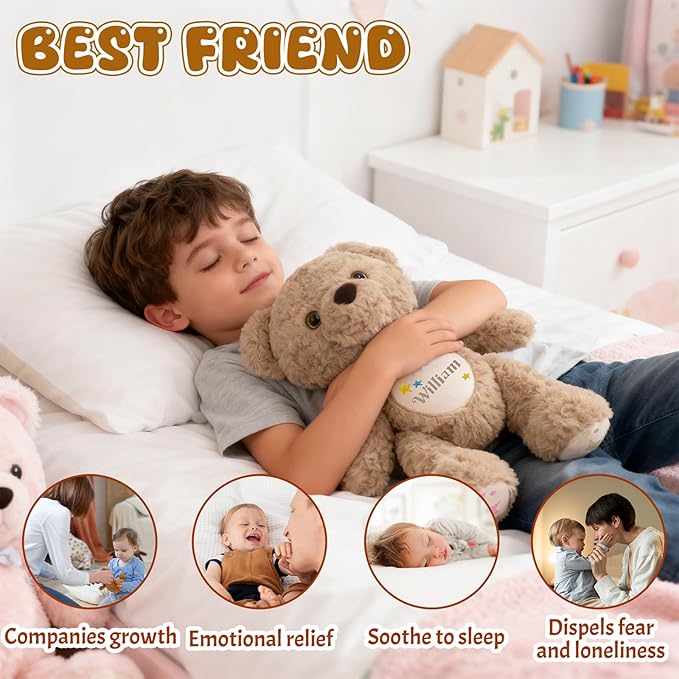 Custom Teddy Bear Stuffed Animal with Embroidered Name, Personalized Stuffed Animals for Babies, Bear Plush Toys for 3 Years Old Girl Gifts, Birthday Christmas for Baby Boys Girls Newborn(Bear)