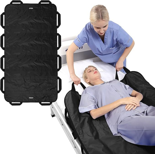 ZHEEYI Bed Positioning Pad with Reinforced Handles 63" x 40" Washable Patient Transfer Slide Sheet for Body Lifting, Turning, Repositioning, for Elderly, Incontinence, Caregiver, Black