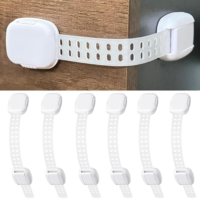 Cabinet Locks Baby Proofing (6 Pack), Adjustable Fridge Locks for Kids, 360° Rotation, Child Proof Baby Safety Locks for Kitchen Cupboards, Doors, Refrigerators, Cabinets, Drawers, Ovens, Toilet