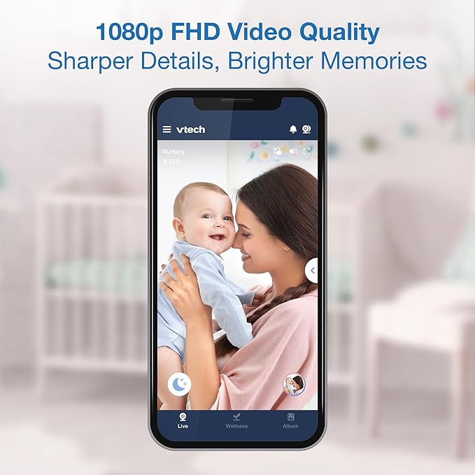 VTech Smart WiFi 7” HD Display Video Baby Monitor, 1080p HD Camera via App, Pan-Tilt-Zoom, Night Light, 2-Way Talk, 2K CMOS Video Sensor, Wide-Angle Viewing, Rechargeable Battery, Free App: RM7866HD